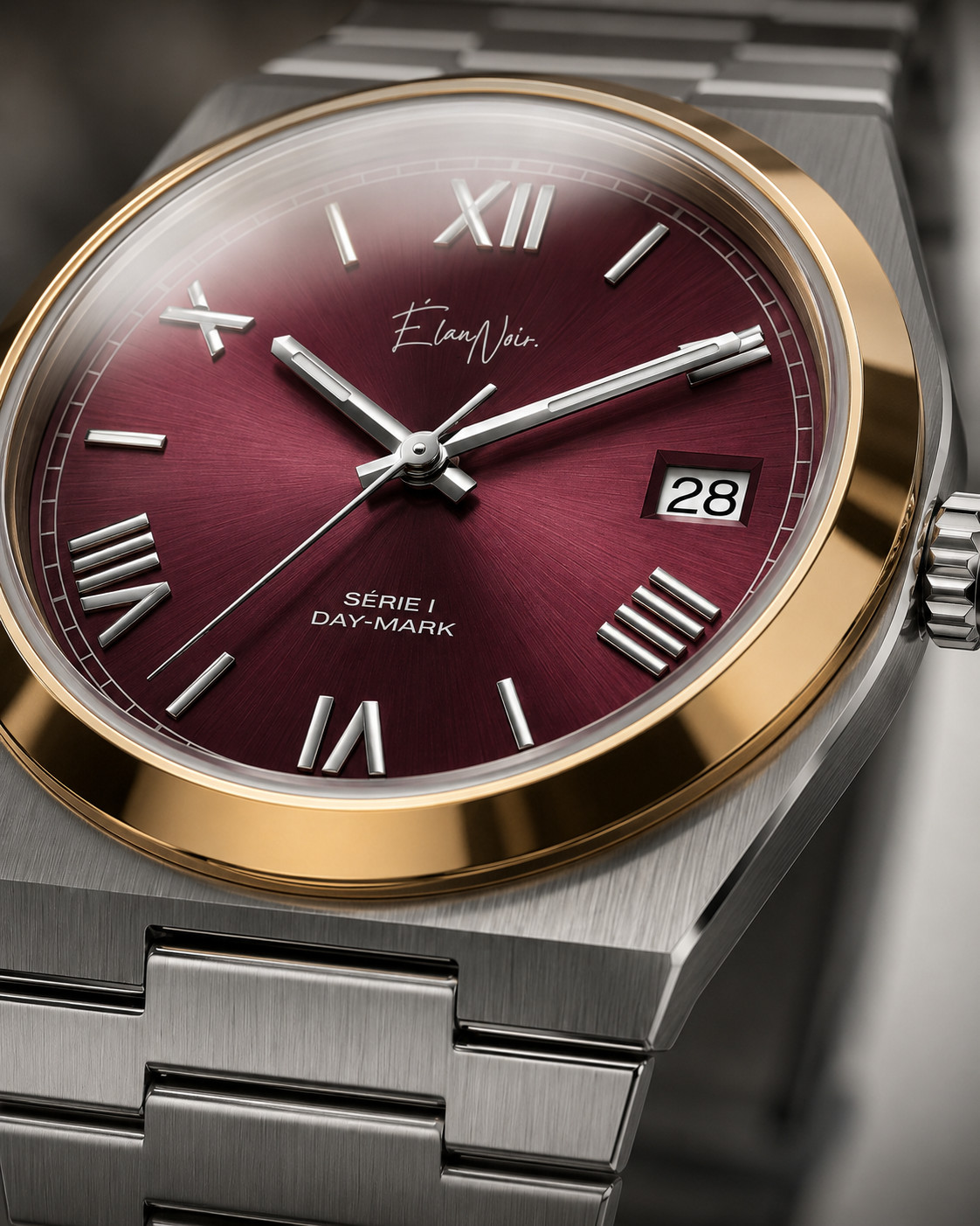 Élan Noir Série I Maroon/Gold 36mm AutomaticNH35 Sapphire Crystal Steel Watch