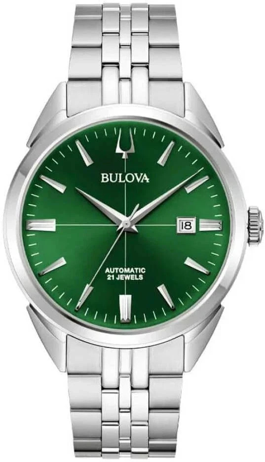 Bulova Sutton Automatic Green Soleil Dial Stainless Steel 41mm Watch 96B424 NOB