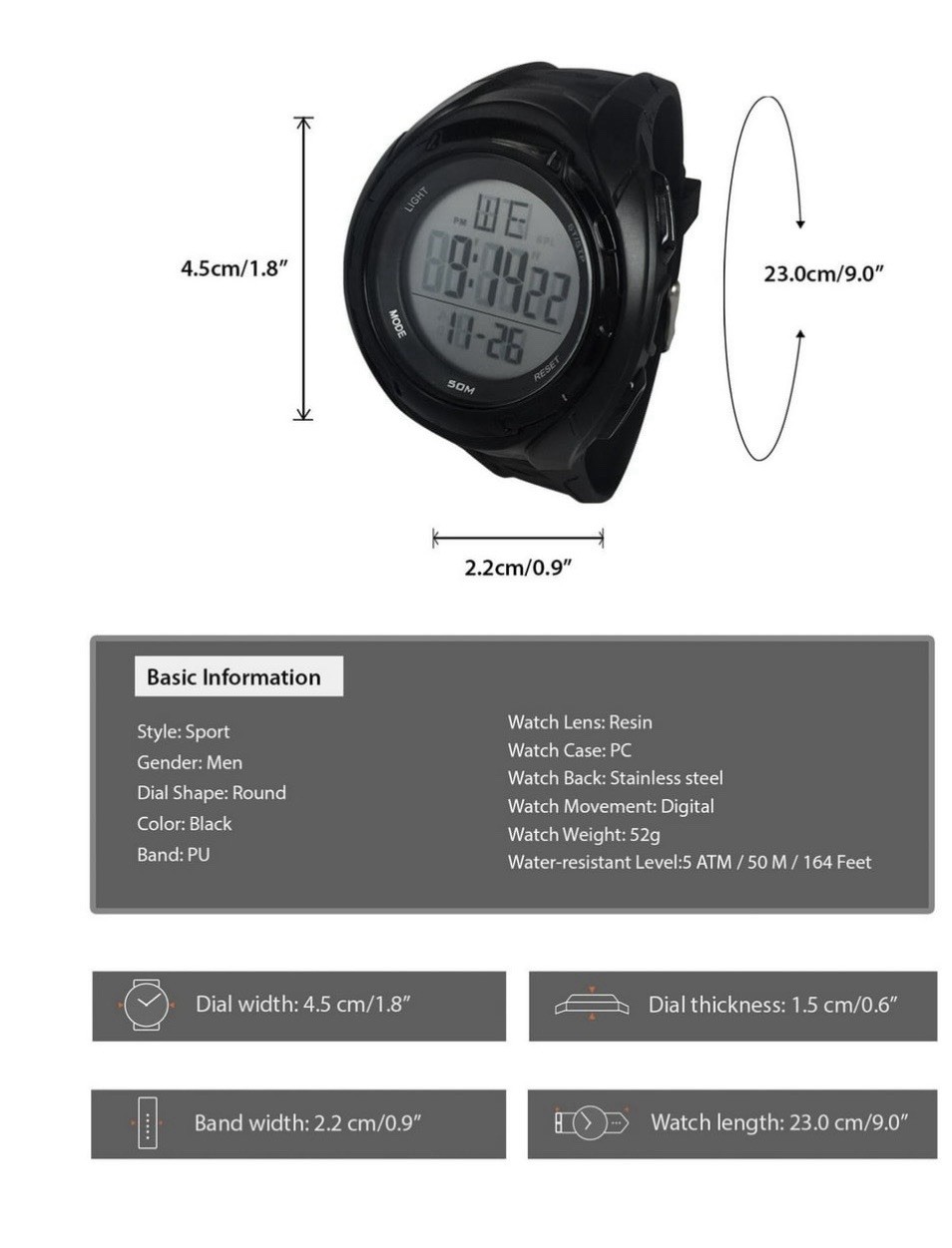 George Men’s Digital Sport Wristwatch Plastic Strap