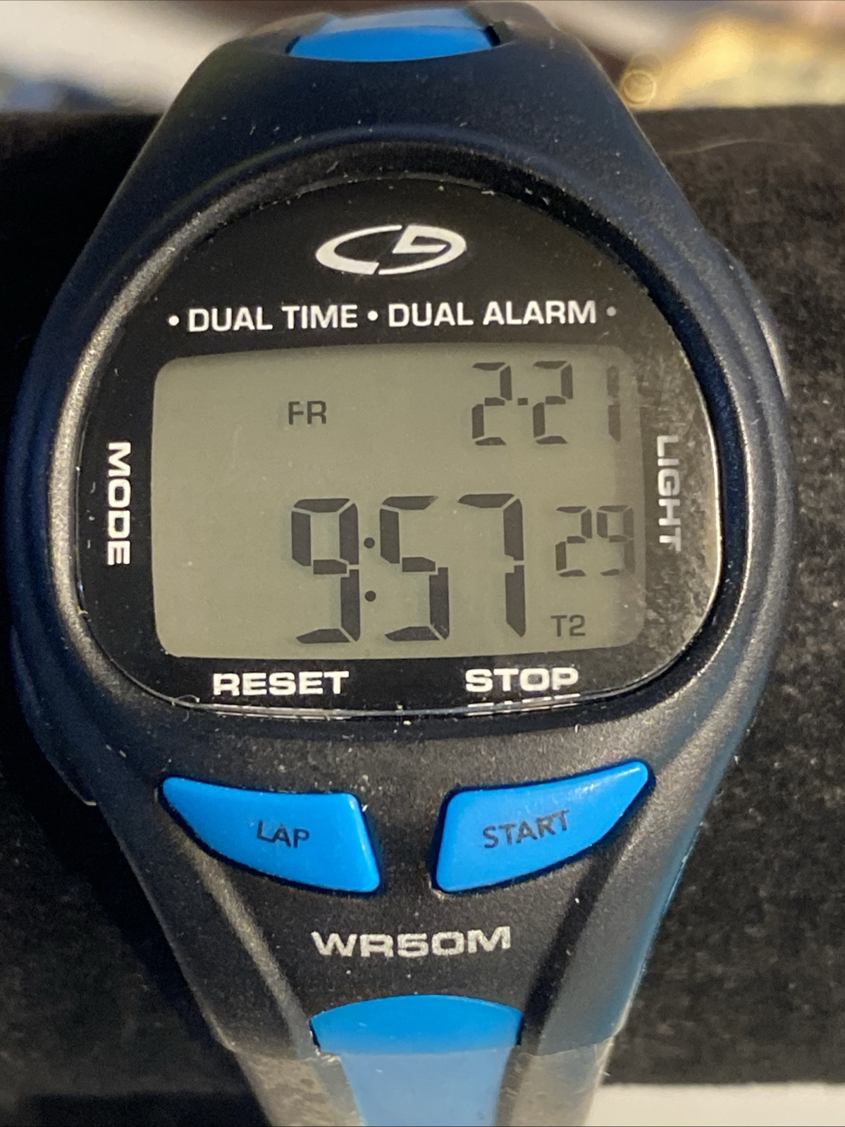 C9 Dual Time Dual Alarm WR 50 M Gray Blue Silicone Band New Battery