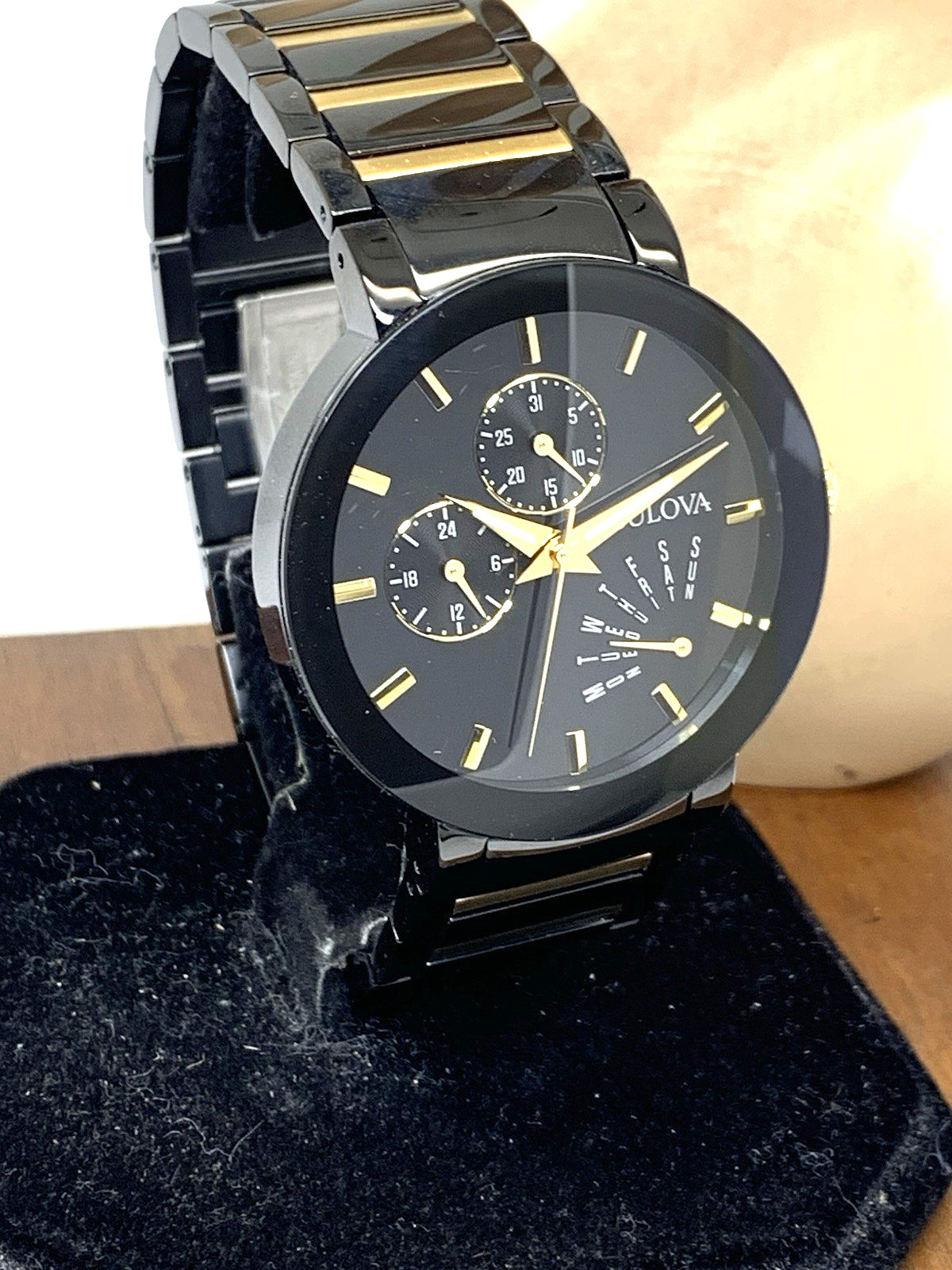 Bulova Men’s Watch 98C124 Quartz Two Tone Stainless Steel Gold Black Dial 40mm