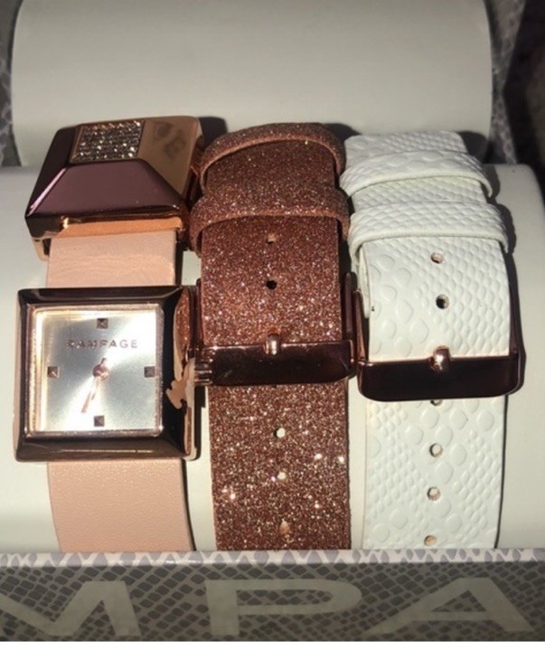 Rampage Women’s Watch Bracelet Set Rose Gold White New