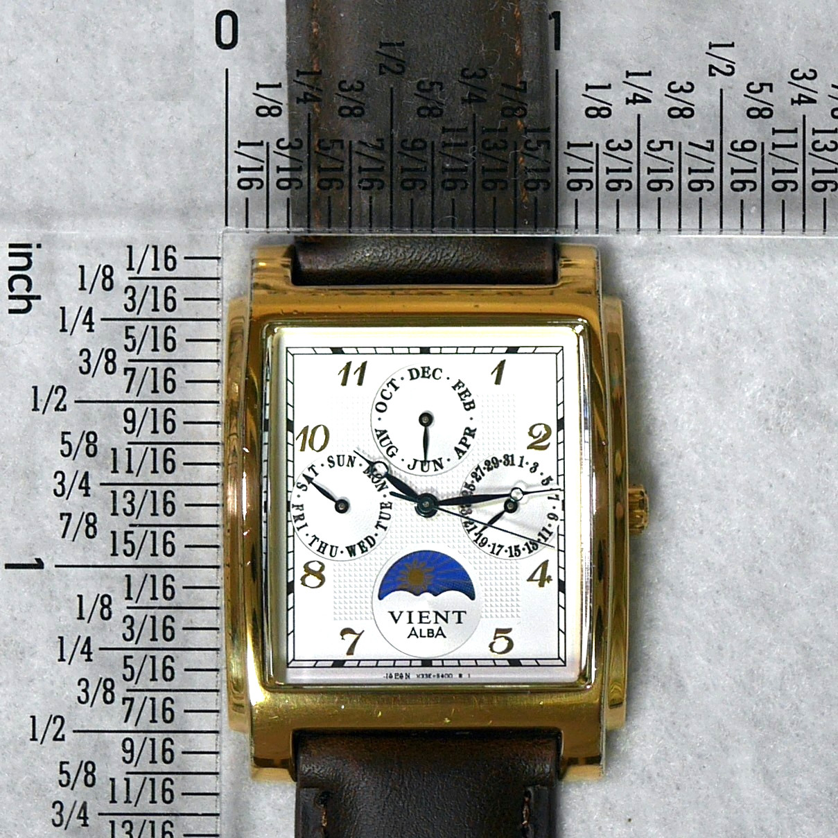 SEIKO ALBA VIENT V33F-5A10 Sun&Moon TripleCalendar Gold Men’s Watch 1985 Japan