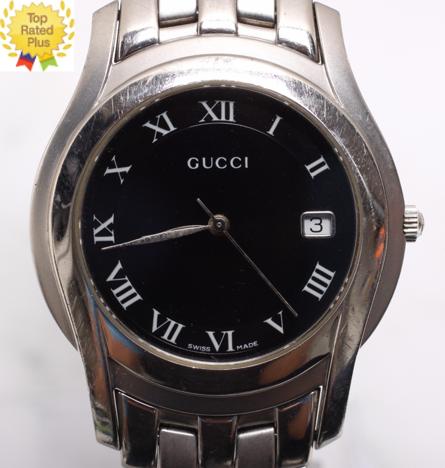 Vintage *EXC+5* GUCCI 5500M Black Dial Date 35mm Men’s Quartz Watch From JAPAN