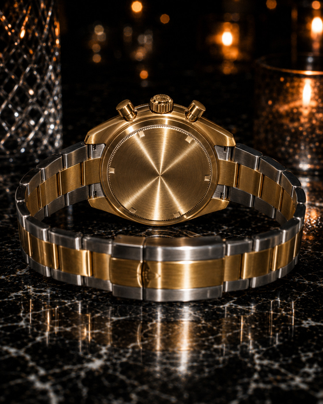 Élan Noir Chronograph Watch VK63 Black Dial Two Tone Sapphire Crystal Steel 40mm