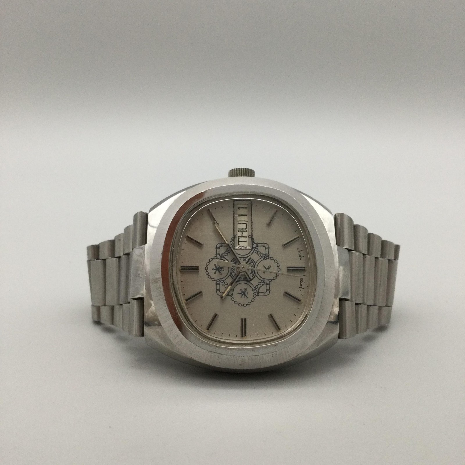 United States Canada Mens Watch 40mm Silver Tone Day Date New Battery 6.25″