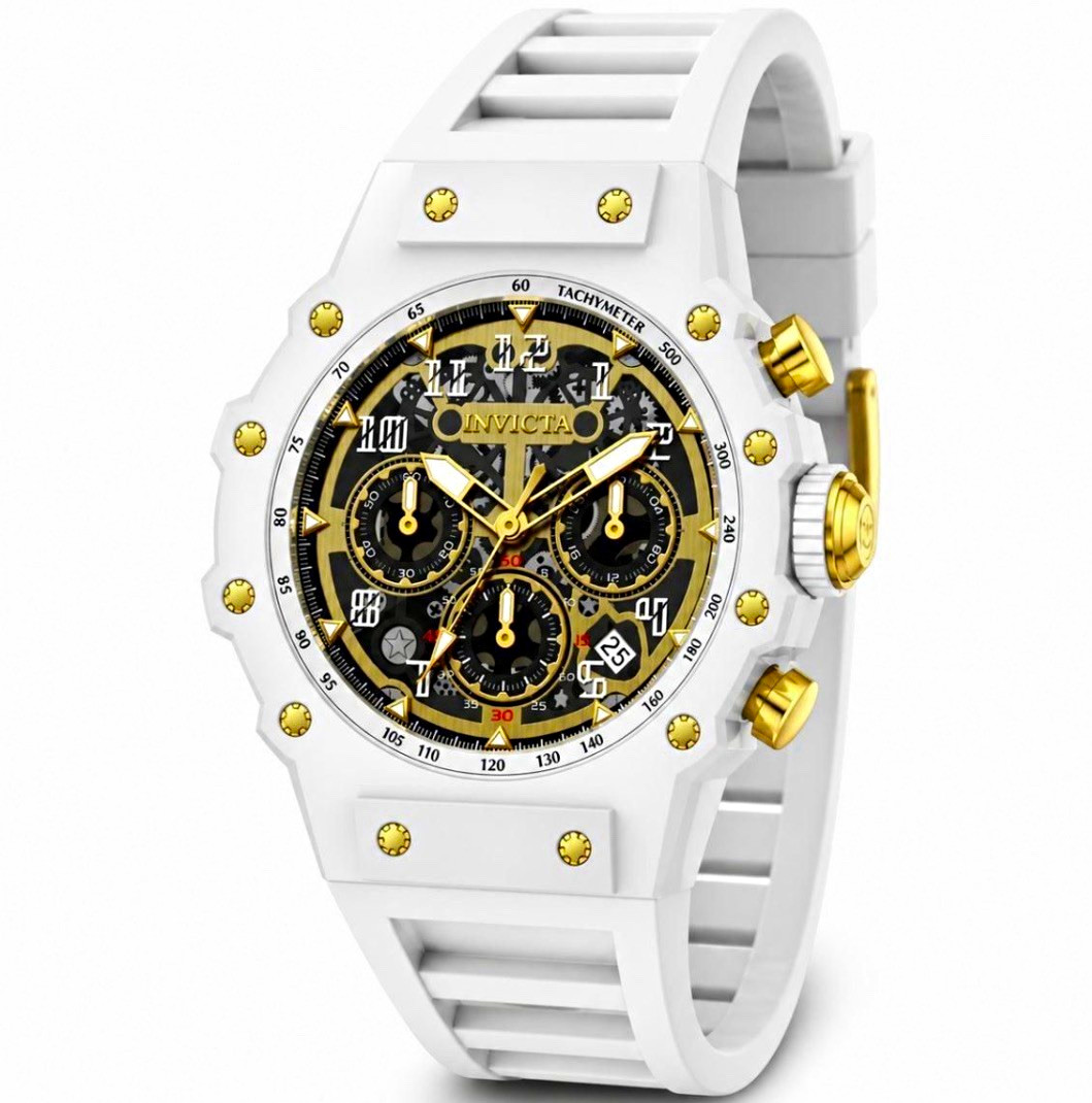 NEW Invicta Racing Vaulthan Men’s Chronograph Watch 44mm White Gold Skeleton