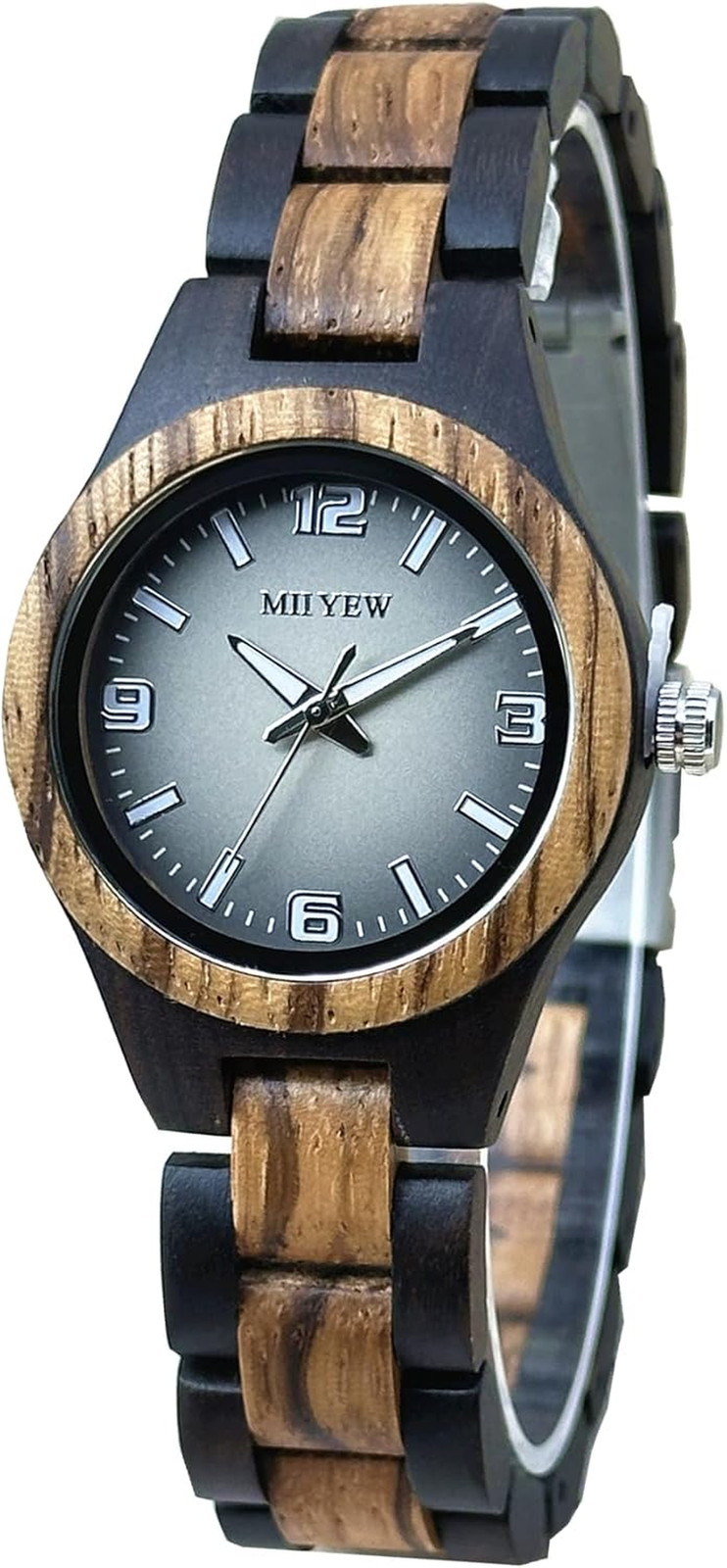 Wooden Watch for Women Natural Wood round Analog Quartz Watches with Gradient Gr