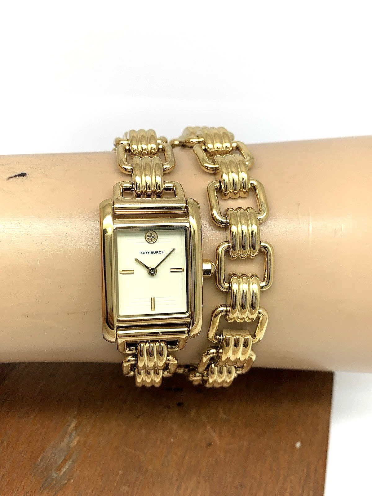 Tory Burch Women’s Watch TBW1067 Quartz Cream Dial Gold Double-Wrap Tank 19mm