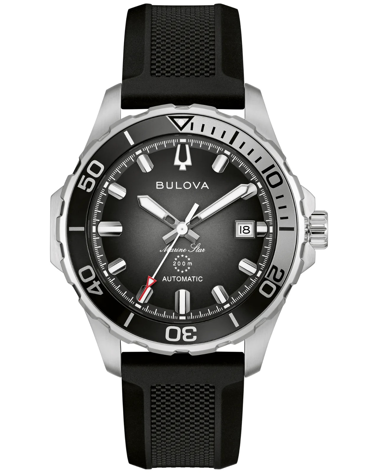 *BRAND NEW* Bulova Marine Star Auto Black Dial Rubber Band Men’s Watch 98B465