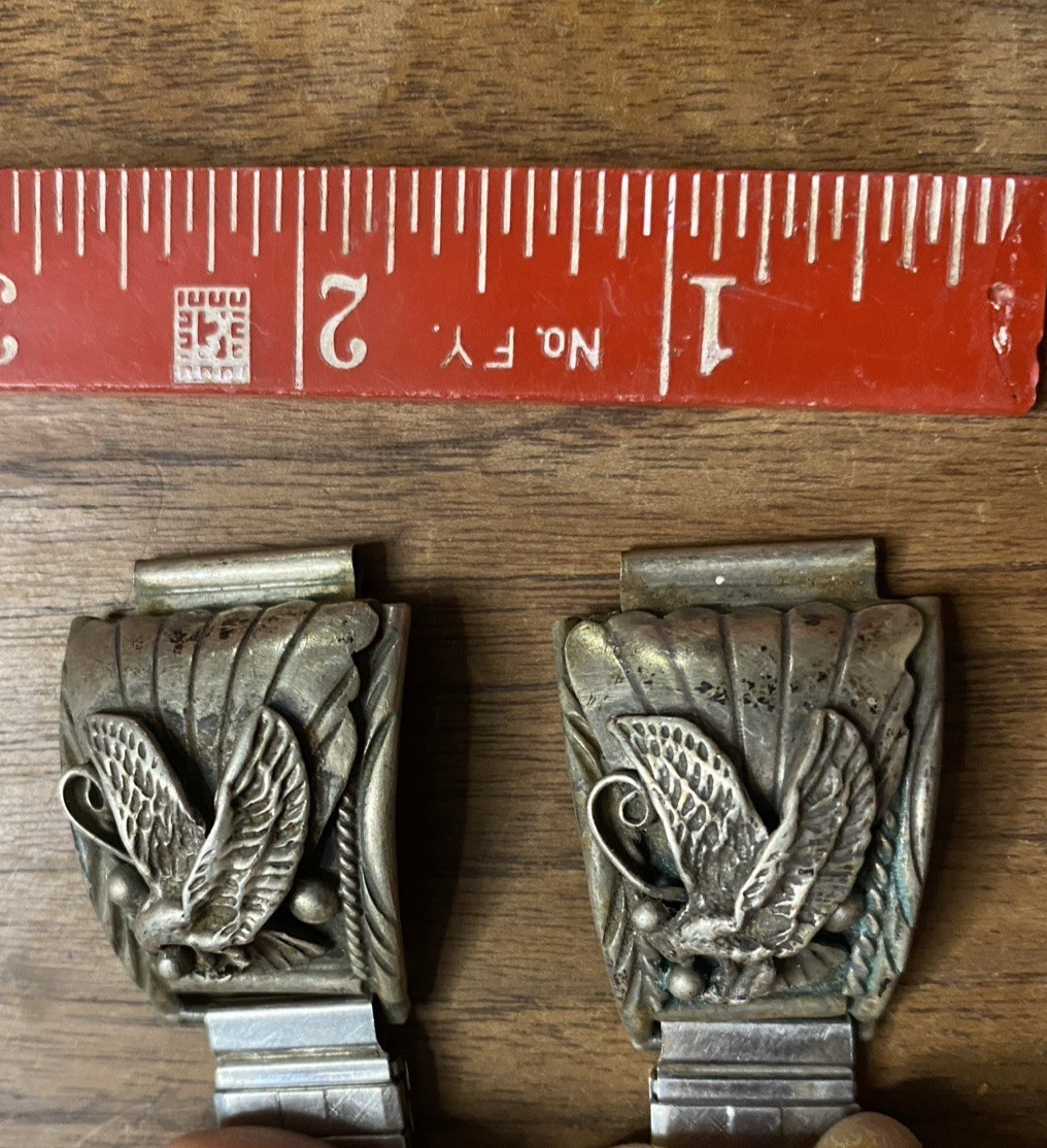 Vintage Navajo 925 Sterling Silver Eagle Mens Signed RF Watch Tips Native