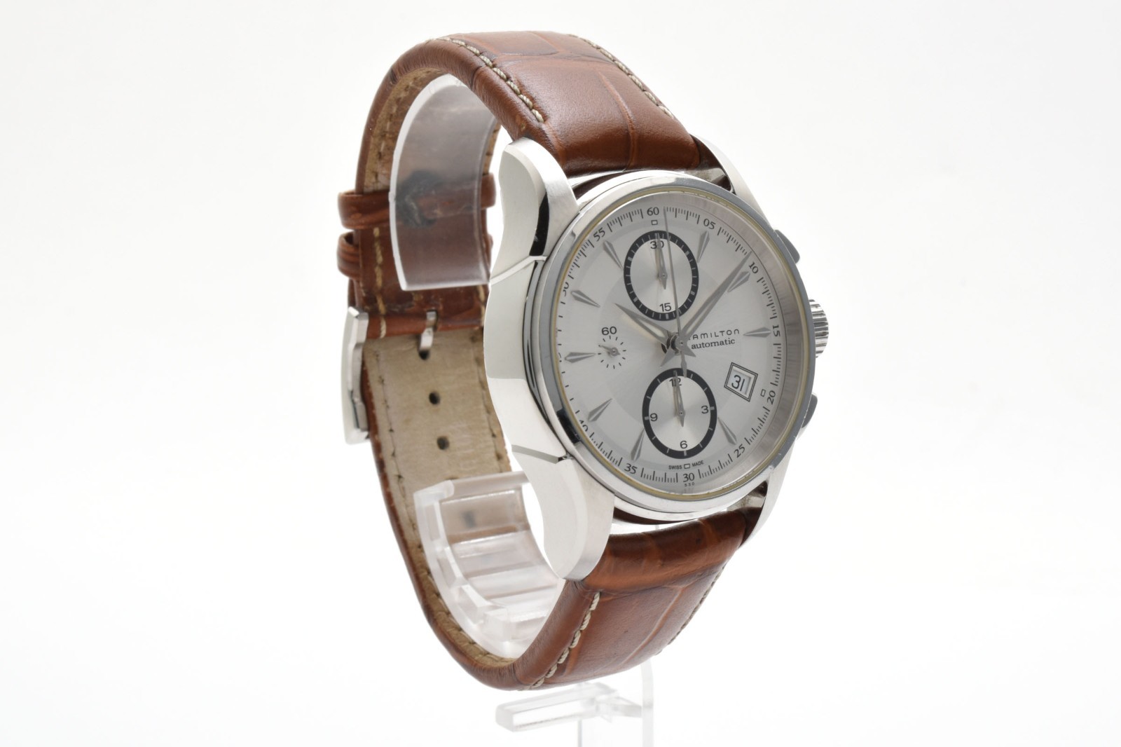 HAMILTON H326160 Jazzmaster Auto Chronograph White Dial Brown Leather Mens Watch