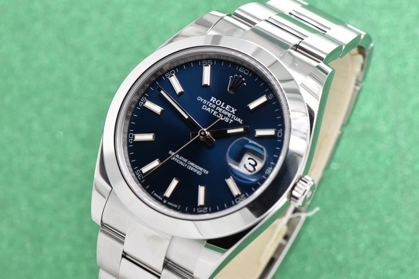 Rolex Datejust 41 Stainless Steel Oyster Smooth Blue Stick Dial 126300 with Box