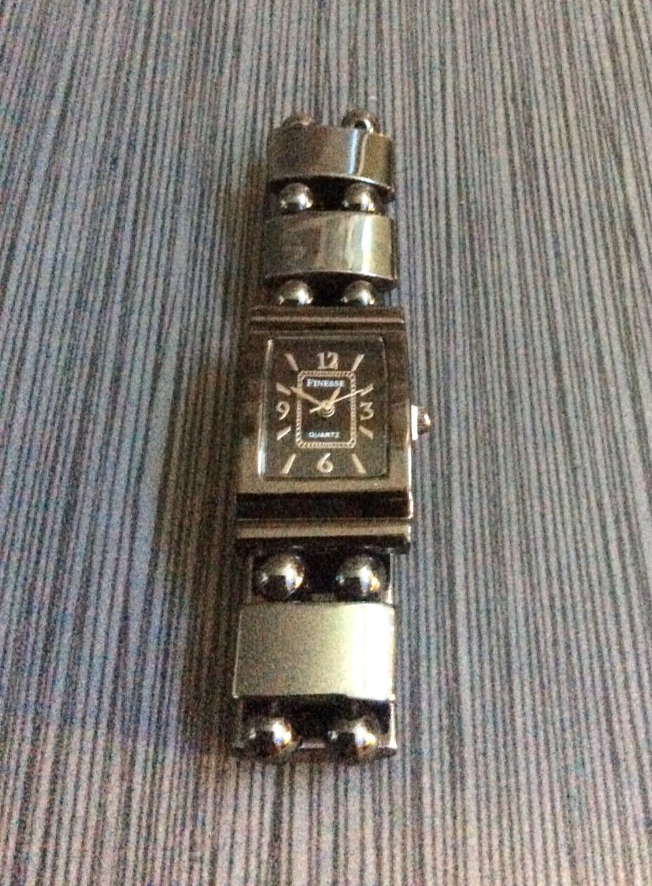 Finesse Women’s Watch Rectangle Black Dial Elastic Beaded Band New Beauty!