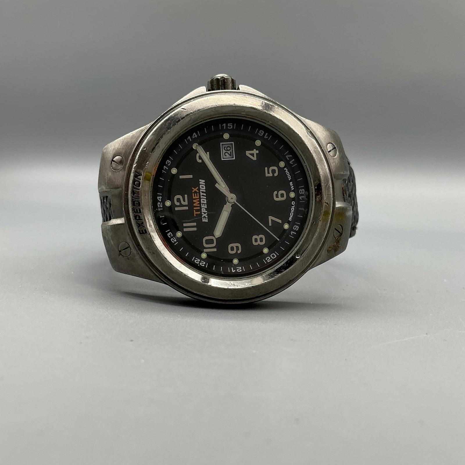 Timex Expedition Mens Watch 39mm Black Dial Date Indiglo Leather New Battery