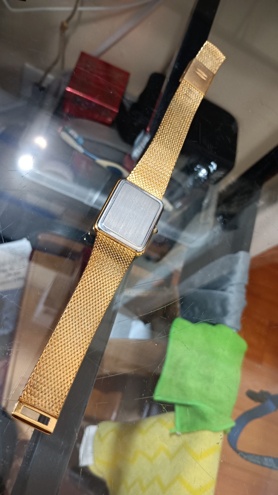 JULES JURGENSEN Rectangular Vintage Men’s Watch Gold Tone Quartz 26 mm Box