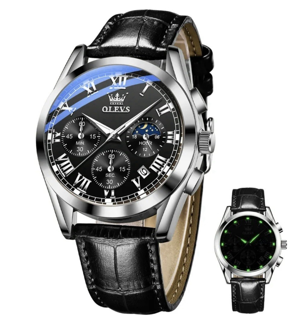 OLEVS Quartz Watch Chronograph Moon Phase Waterproof Sports Men’s Wristwatches