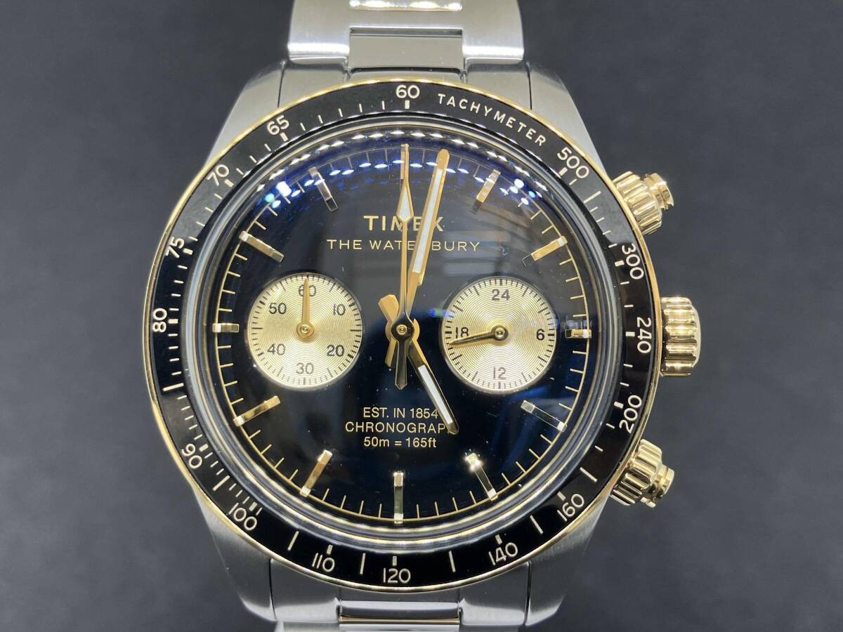 TIMEX Waterbury Chronograph TW2Y24000 Black Dial Gold GP Stainless Steel Watch