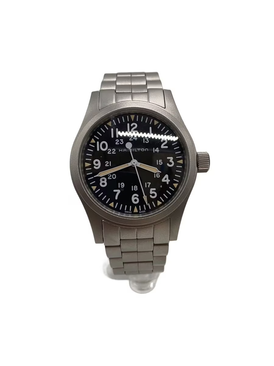 [B1S] Hamilton Khaki Field Mechanical Hand Wound Black Dial Watch [j7w]