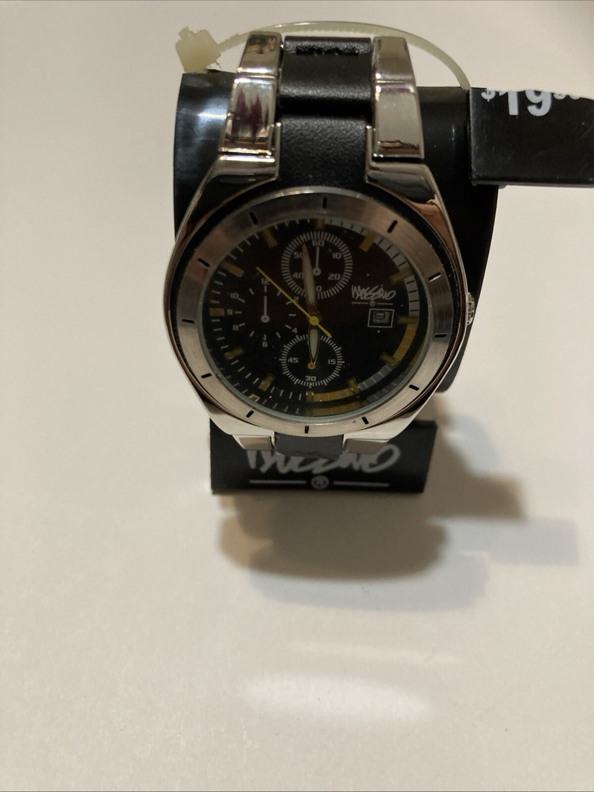 Mossimo MM90060 Quartz Silver Leather Band Watch New Old Stock Needs Battery