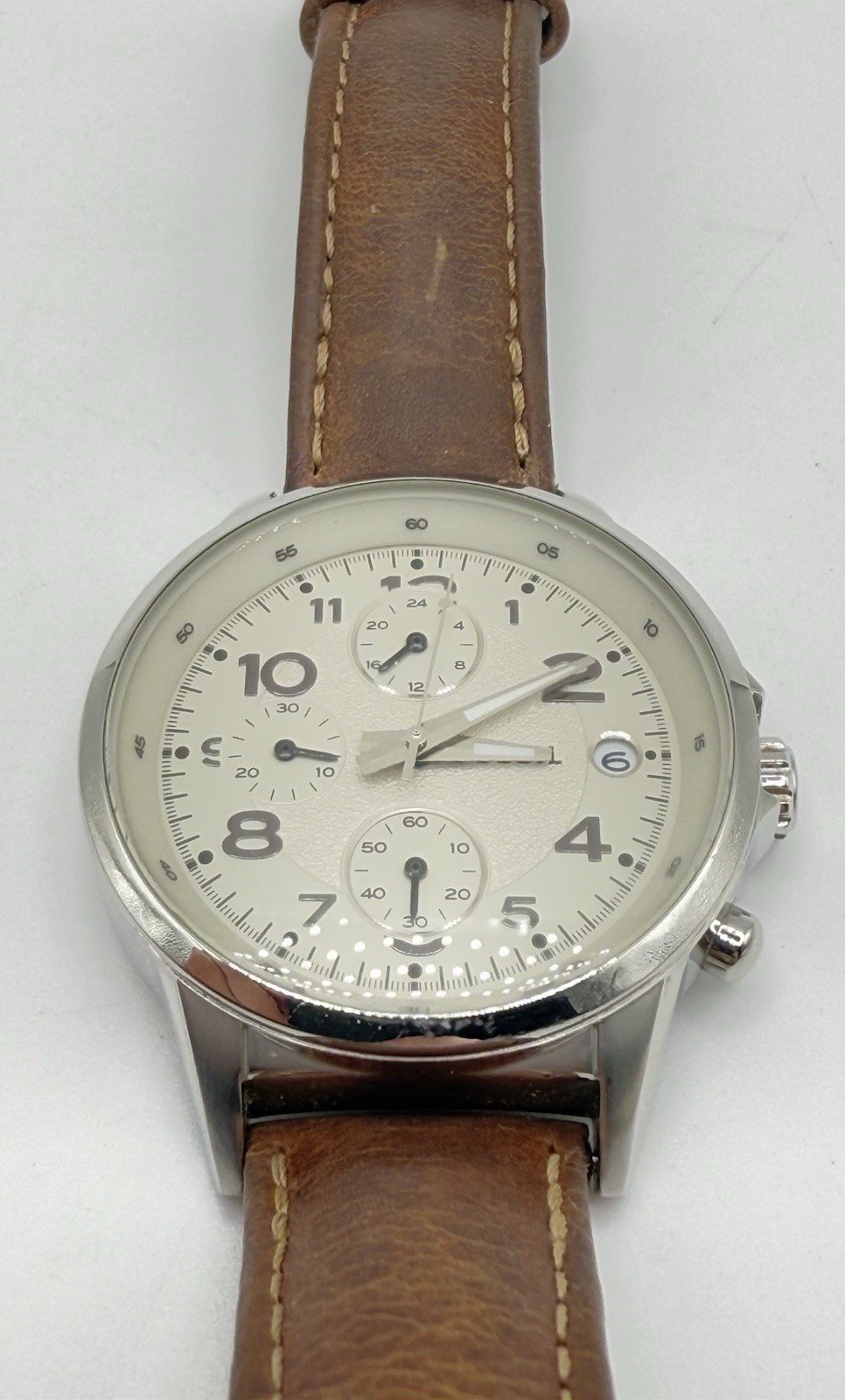 Fossil CH2714 Chronograph Watch With Brown Leather Strap & Box And Papers