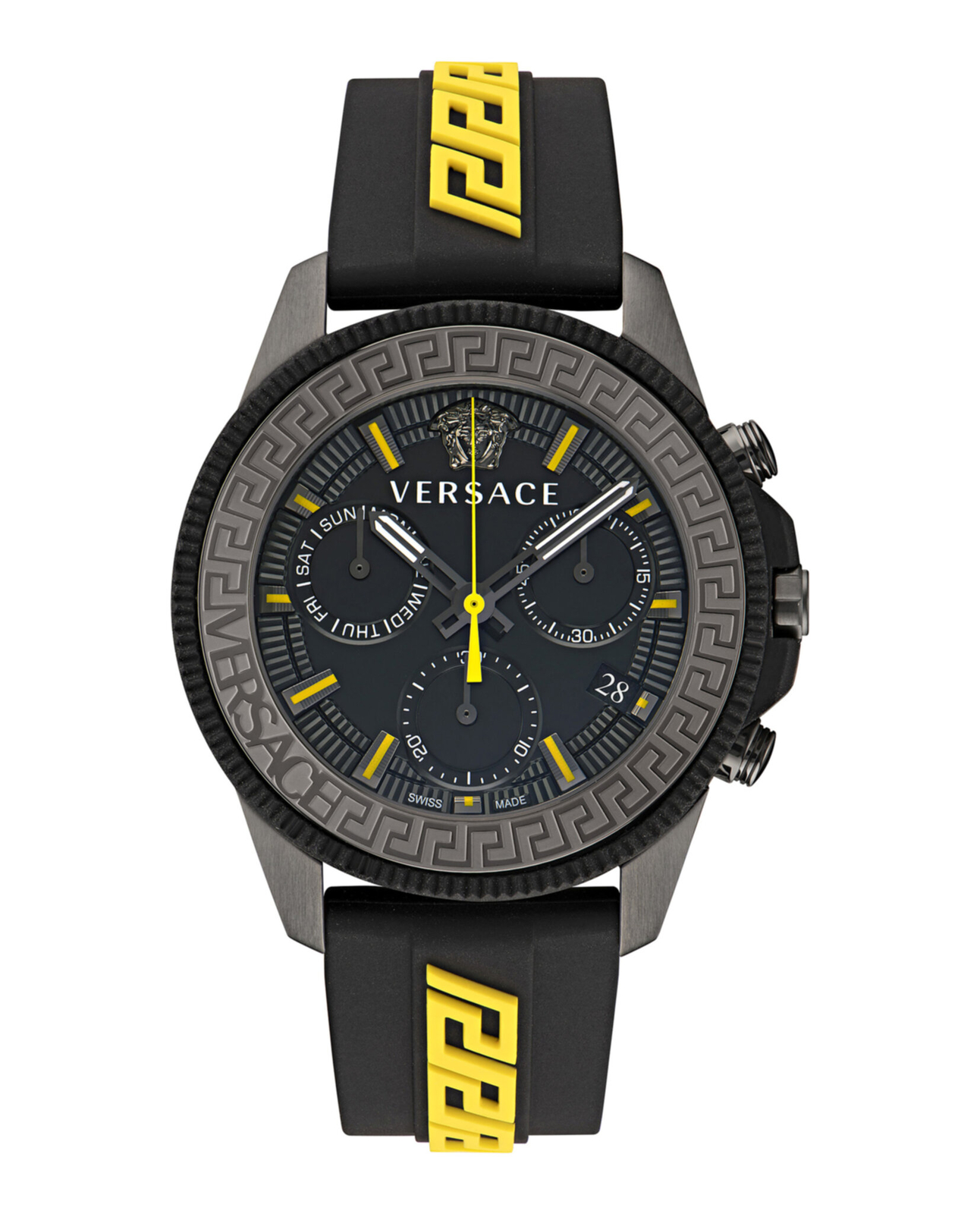 Versace Mens Greca Action Chrono IP Gunmetal 45mm Strap Fashion Watch