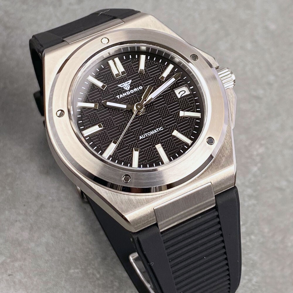 Tandorio New Black Business Luxury Engineer WristWatch Sapphire NH35A Men Watch