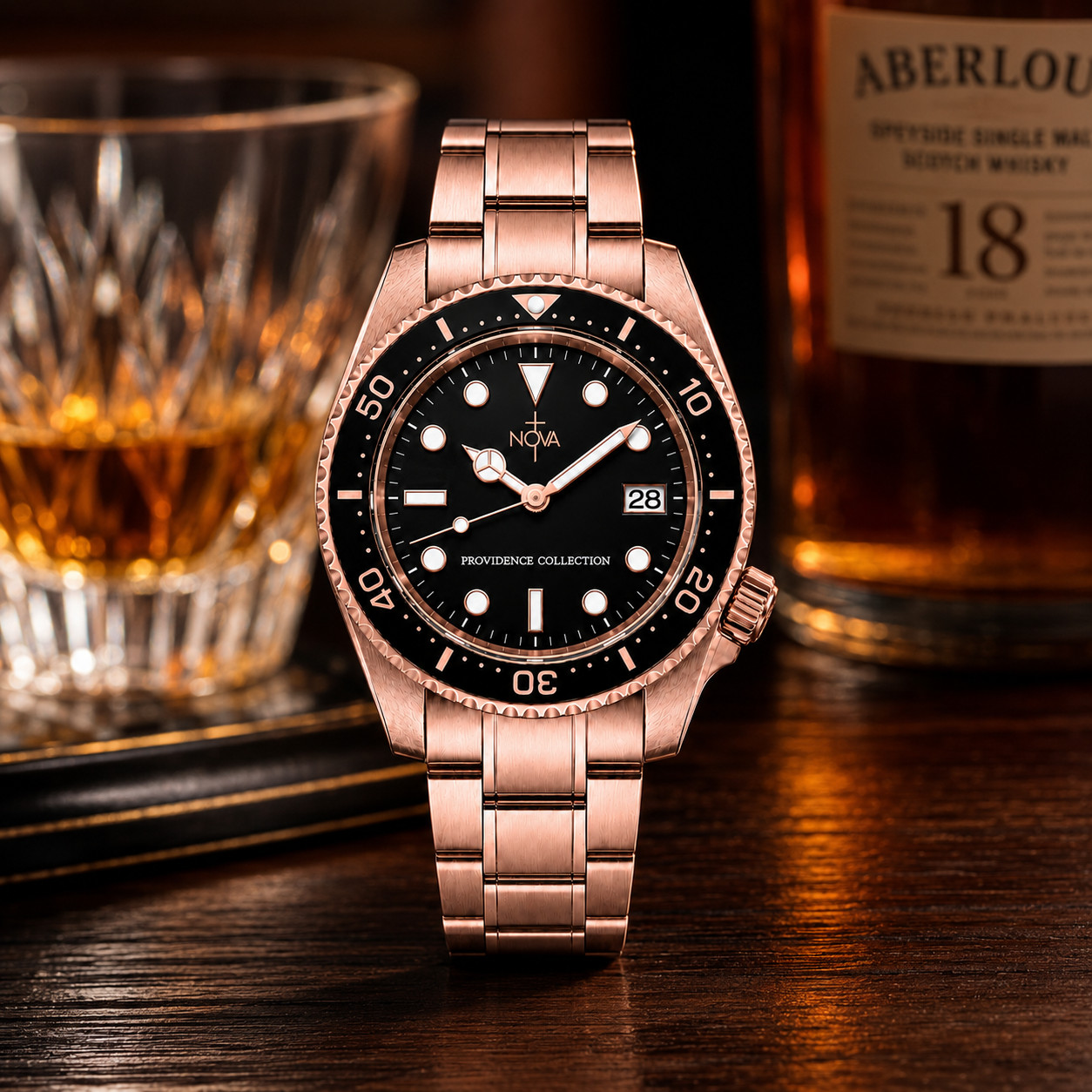 Nova Christian Providence Custom Watch Rose Gold Black Dial 40mm