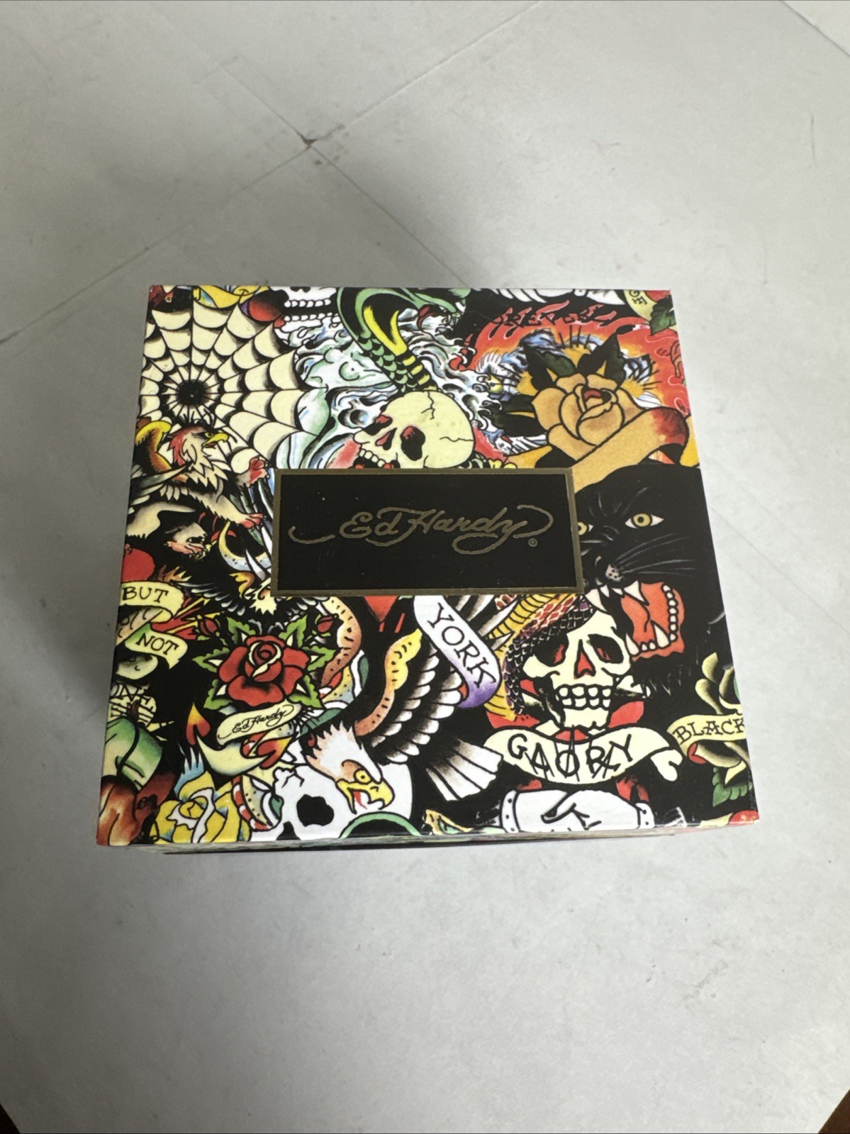 Ed Hardy Men’s Brushed Silver Metal Bracelet Watch New In Box W Papers