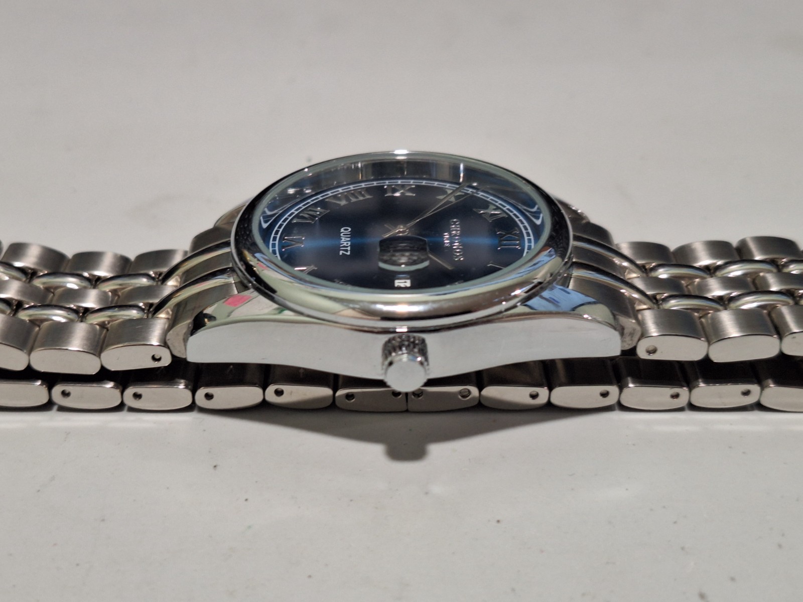 Chronos 40mm Blue Roman Number Dial Quick set Date Quartz CLEAN US Seller