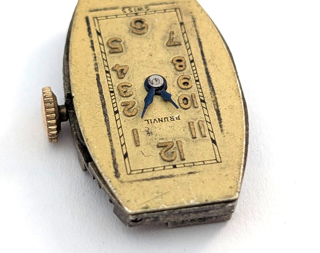 Vintage BRUNVIL 7j Art Deco Ladies 15mm Mechanical Watch Movement PARTS REPAIR