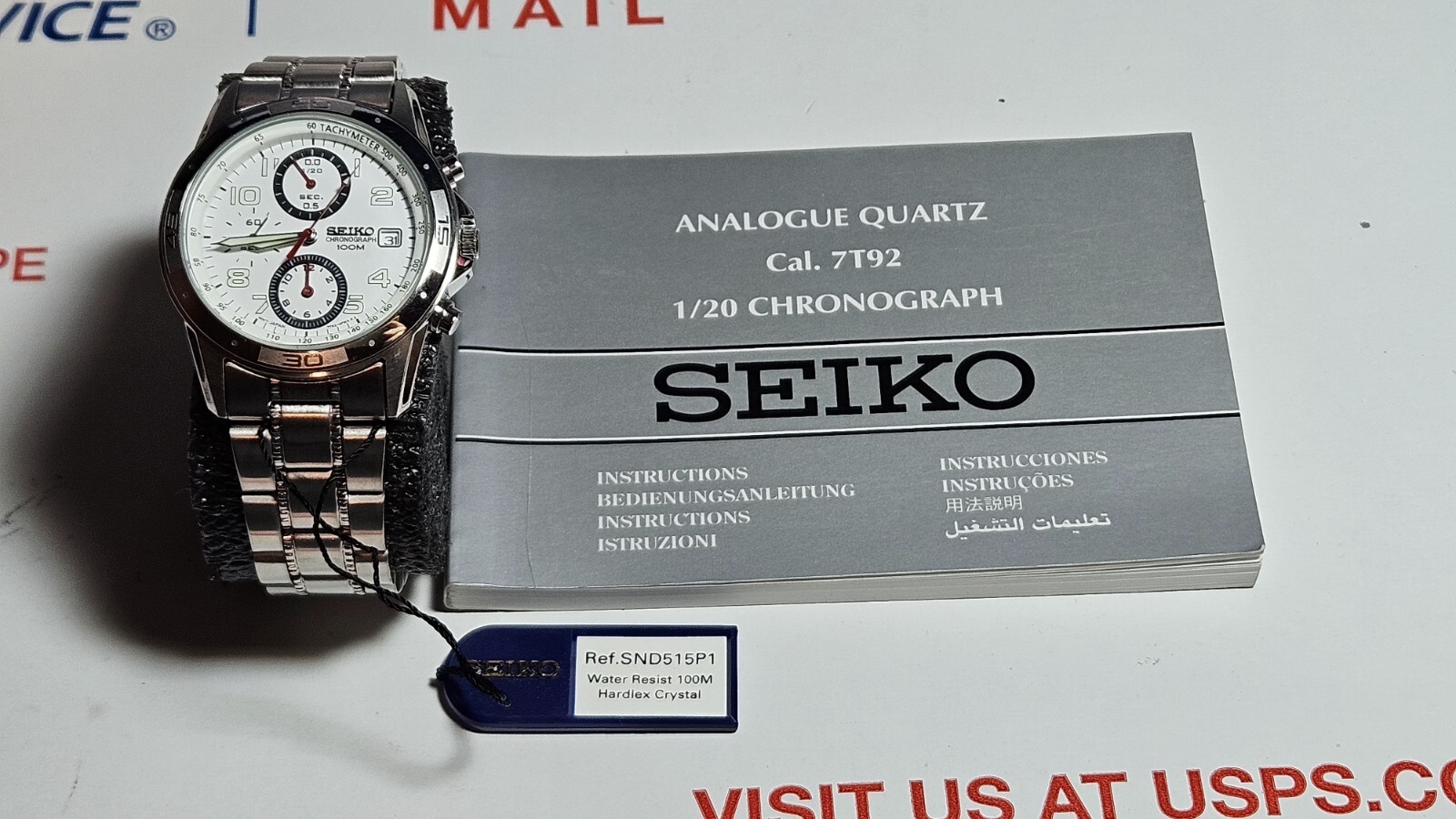 SEIKO Chronograph SND515 Men White Dial Stainless Steel Sport Watch NEW BATTERY