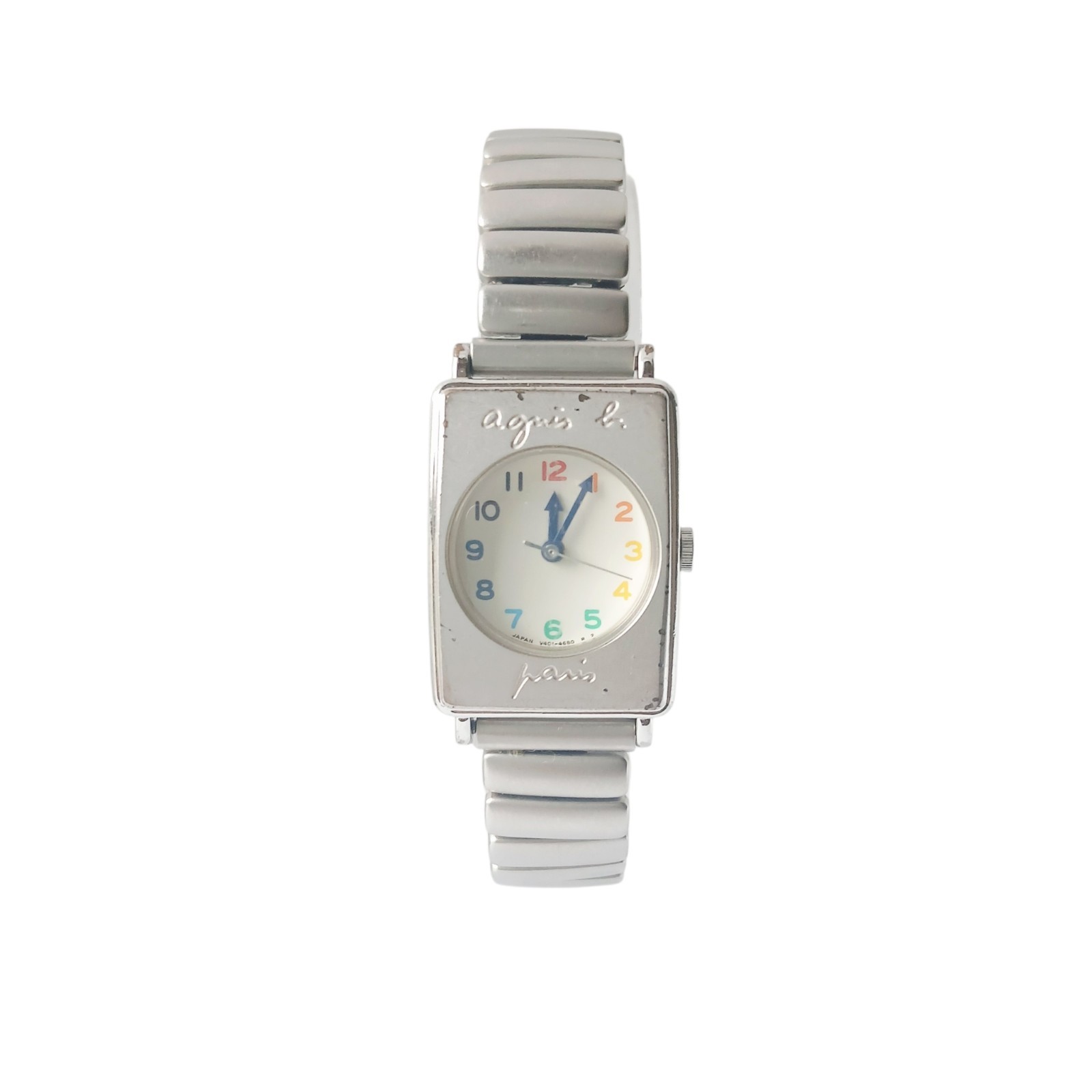 Agnes b. Paris Colorful Numeric Watch Seiko V401 Rectangle Silver Y2K 00 Japan