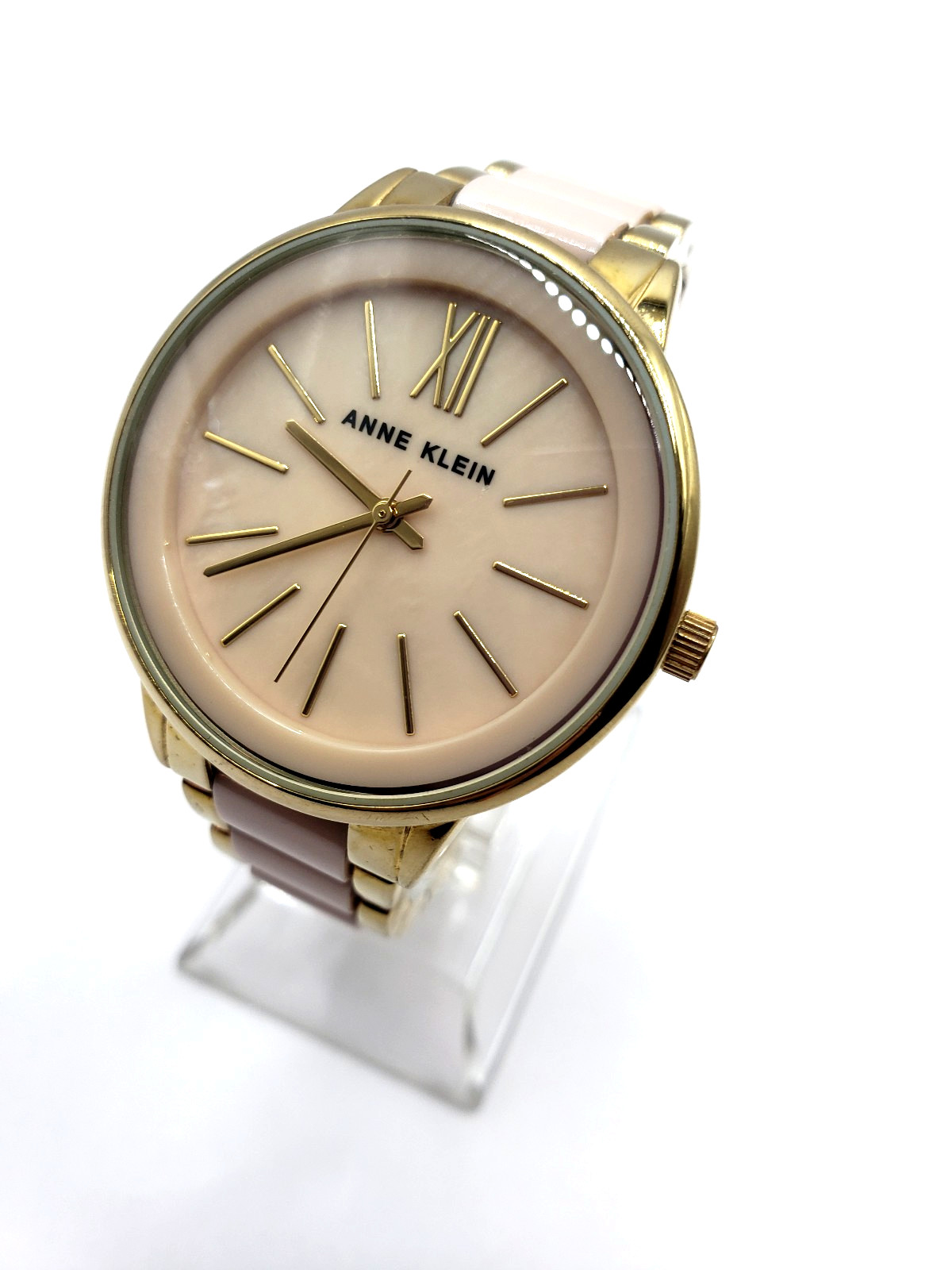 Anne Klein Womens Watch 37mm Gold Tone Pink Ceramic AK/1412 New Battery
