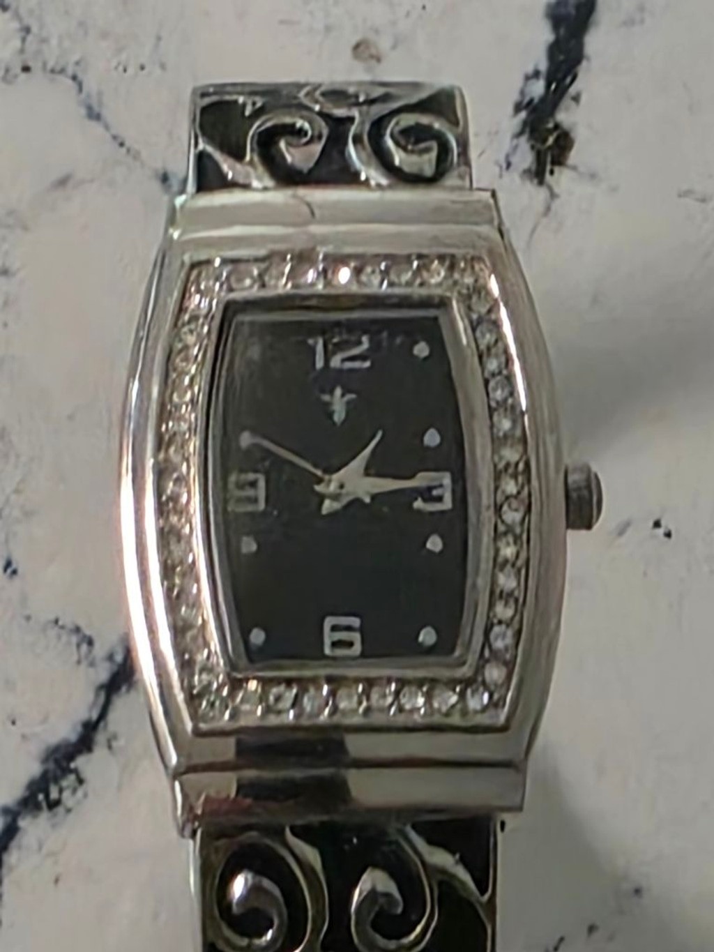 Women’s Unbranded Silver & Black Cuff Watch with Rhinestones, One Size