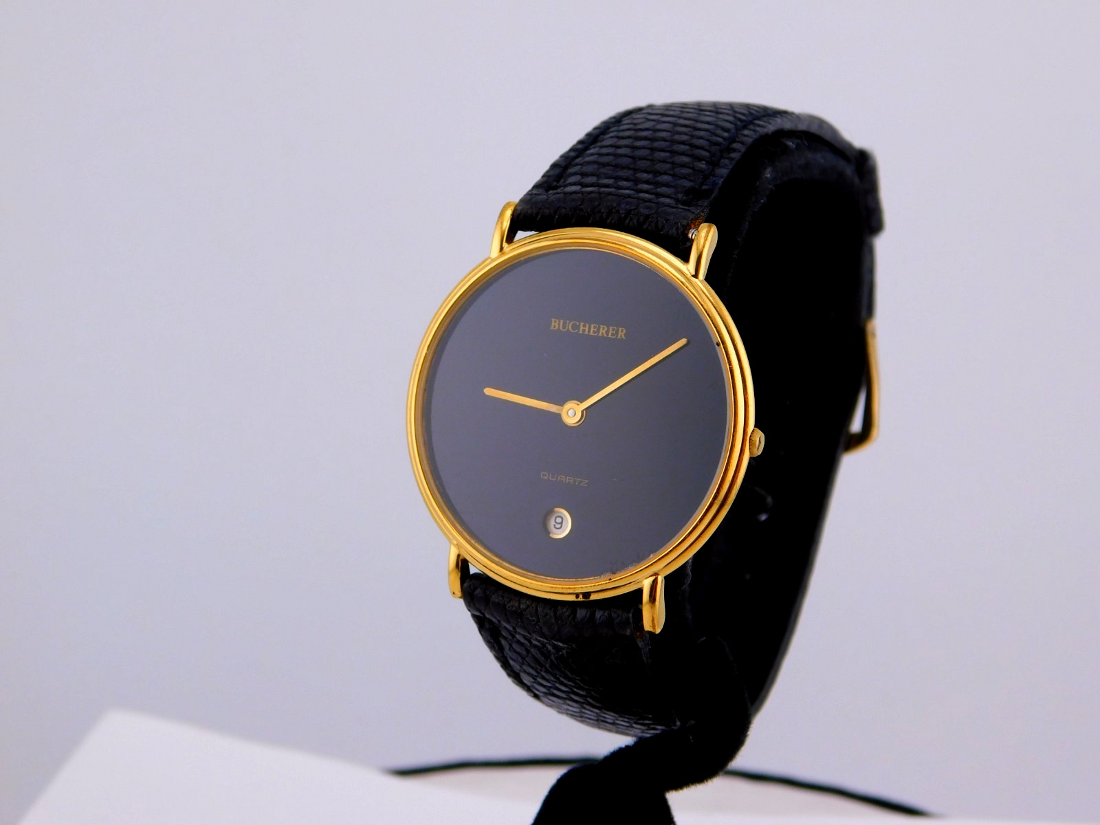 VINTAGE BUCHERER -PEQUIGNET SWISS QUARTZ 18K GOLD PLATE MENS WATCH SERVICED 80s
