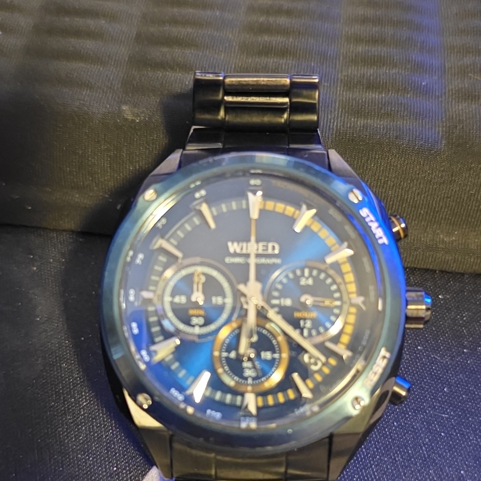 WIRED Chronograph Quartz Black Dial Tachymeter Black Metal Bracelet Watch