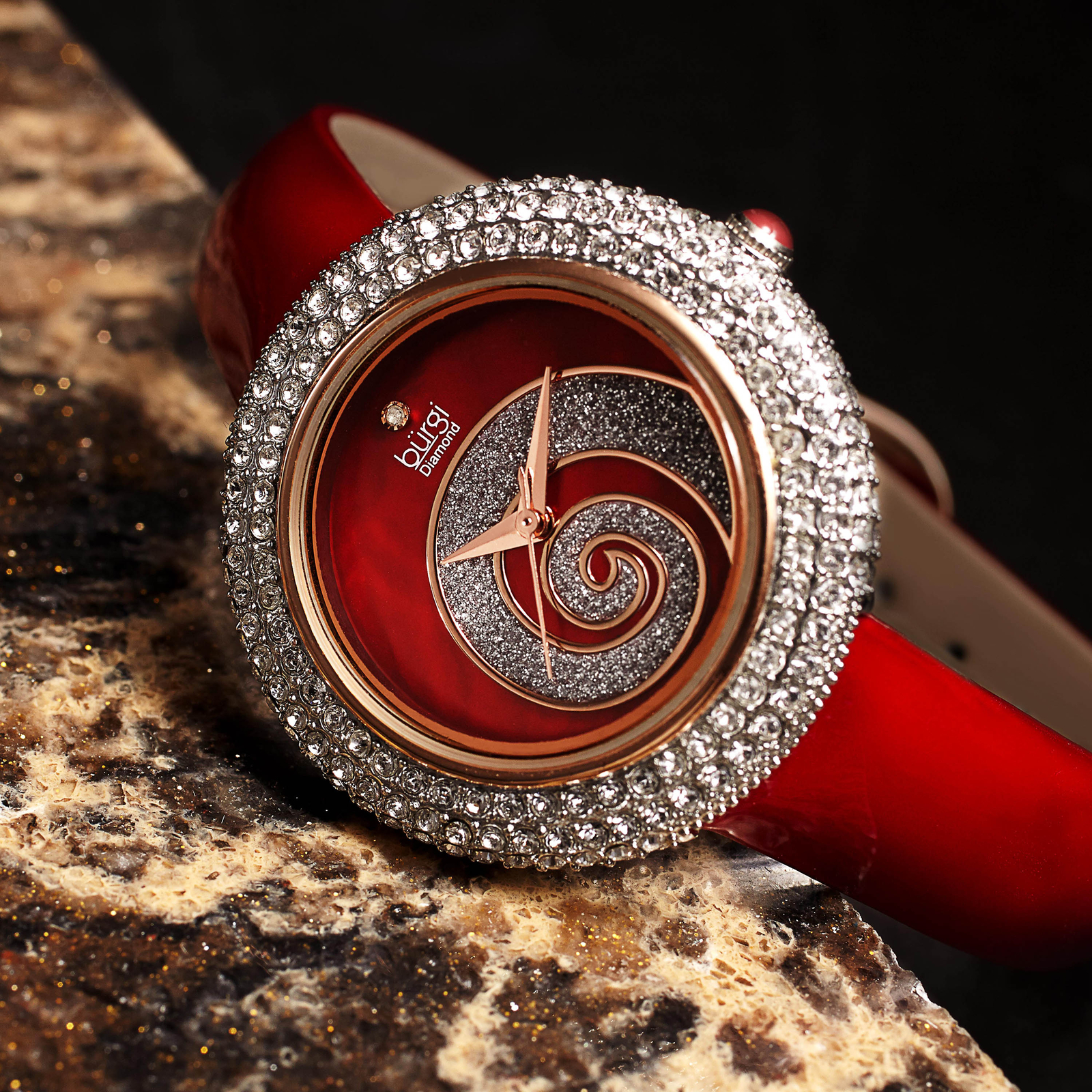 Women’s Burgi BUR209RD Swarovski Crystal Diamond Sparkle Red Leather Watch