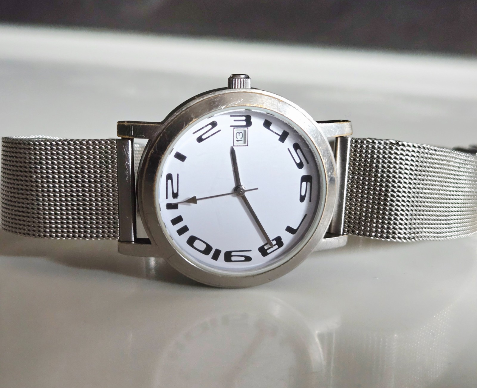 M&S MARKS & SPENCER Gents Silver White date & Time Watch fully working