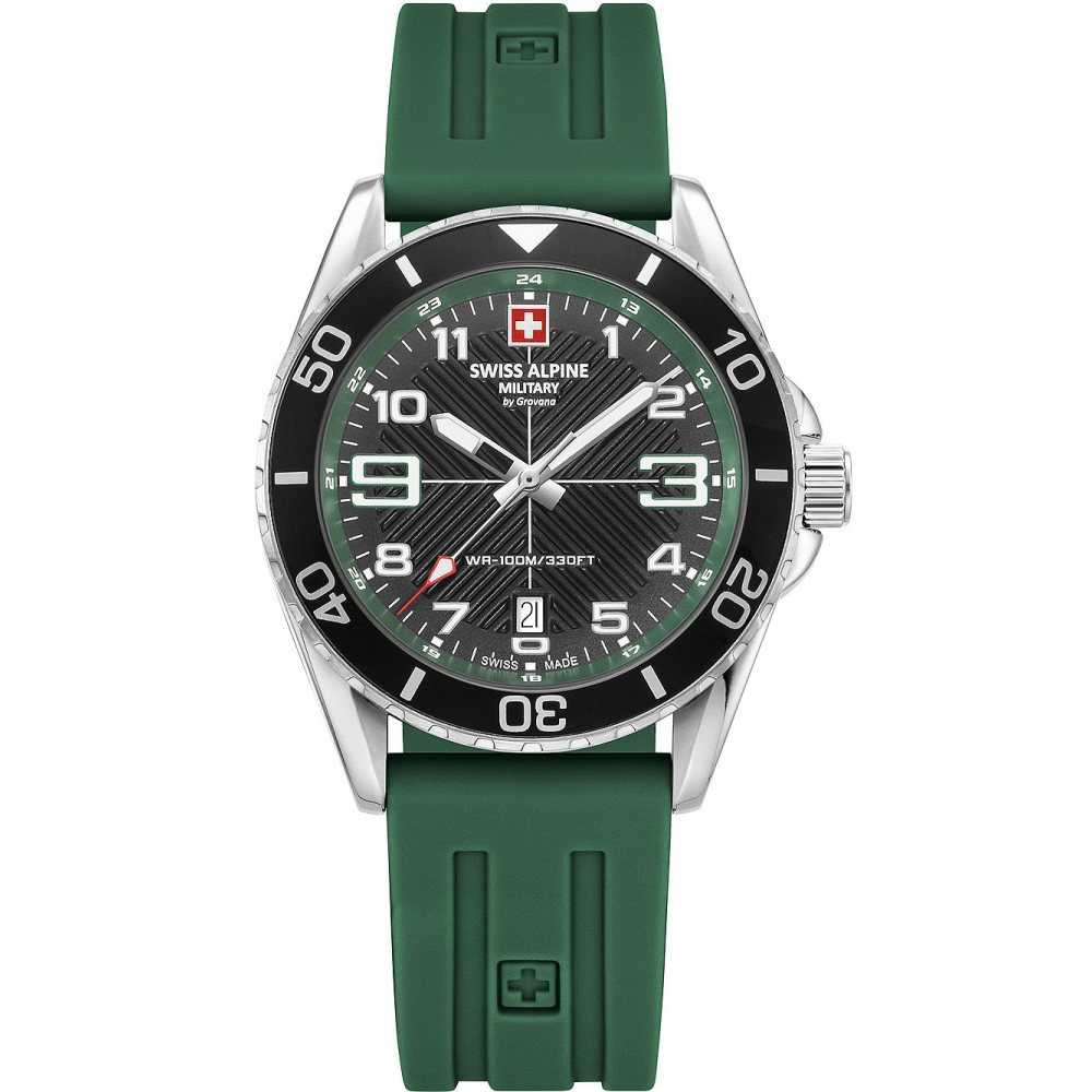 Swiss Alpine Military Black Dial Silicone Band Watch 7029.1834 Swiss Made