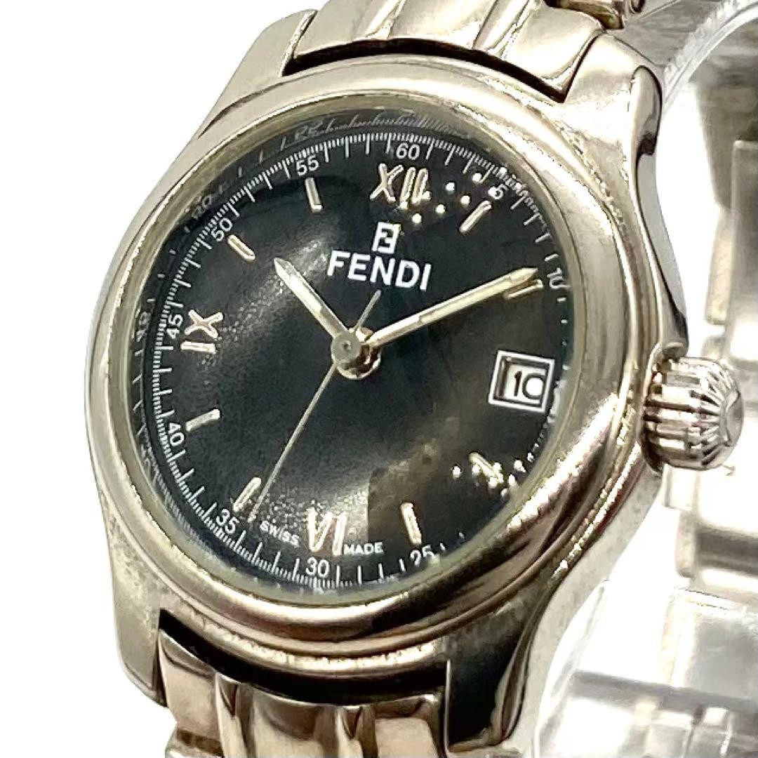 Fendi 210L Orologi Quartz Black Silver Date Watch Japan 075877