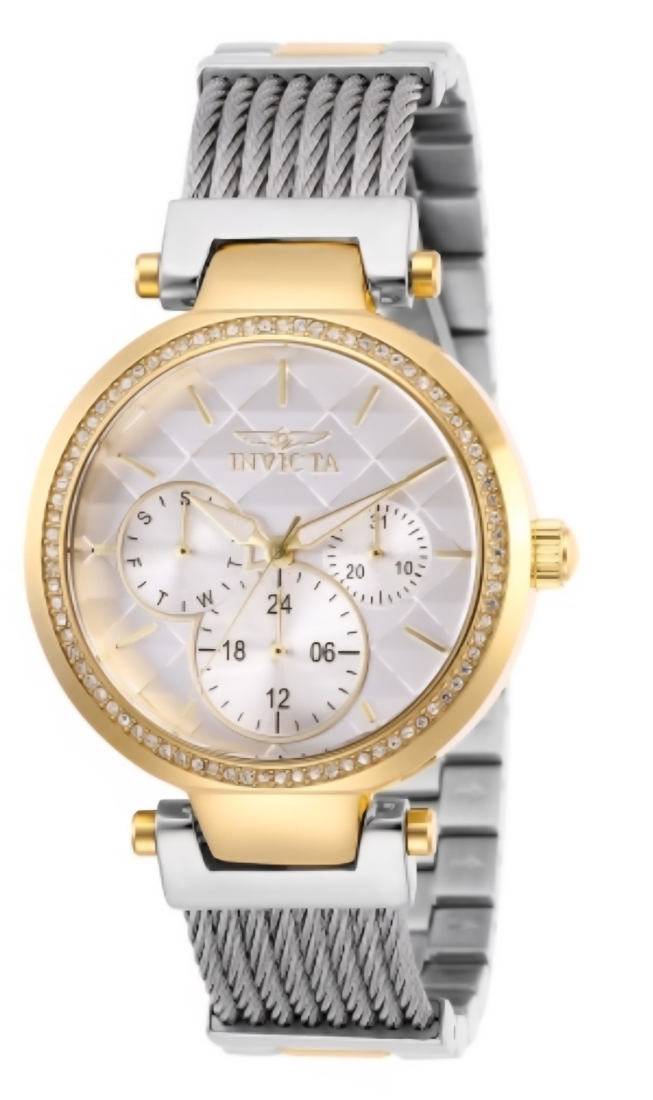 Invicta 28921 Women’s Angel Quartz Watch Gold Tone Silver Cable Bracelet Crystal