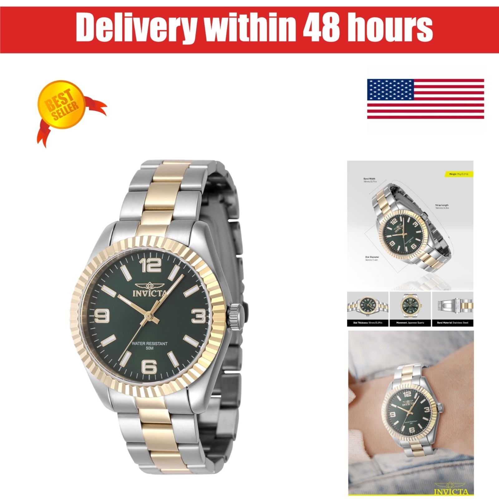 Invicta Women’s 47470 Quartz Green Dial Watch – Casual Style
