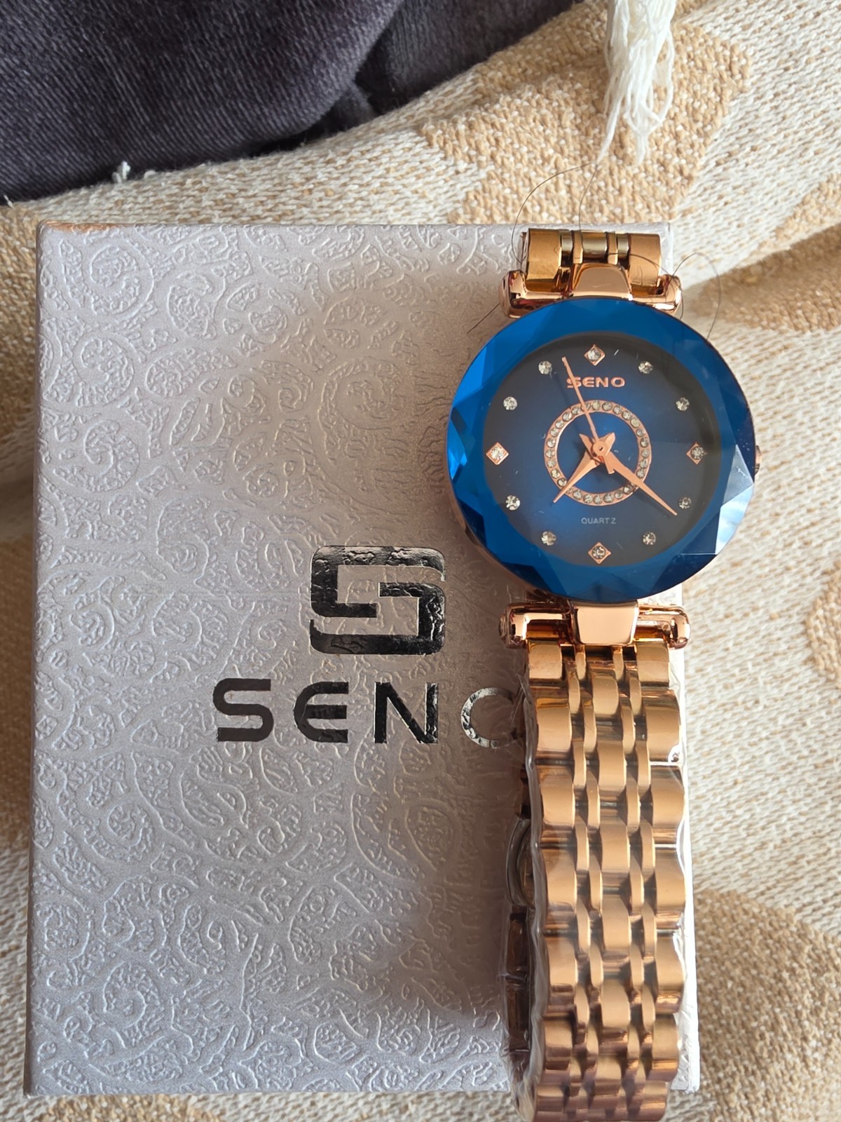 watches Ladies Rose Gold Blue Crystal SENO Quartz Watch Bracelet Style for women