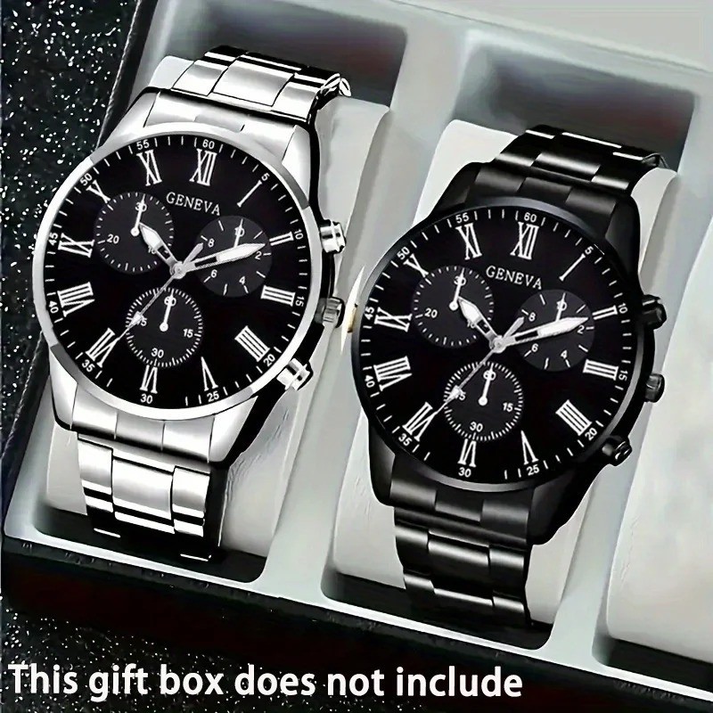 2pcsWaterproof Watch Stainless Steel-Quartz Luminous-Classic Business-Wristwatch