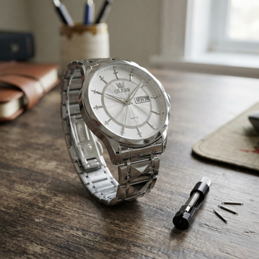 Elegant 41mm Stainless Steel Quartz Watch – Water Resistant & Scratch Proof