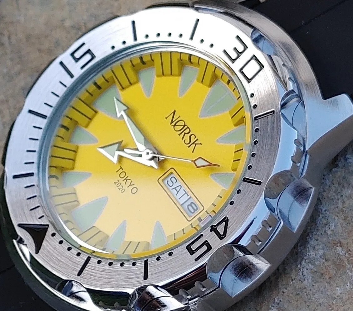 Sea Monster Diver Watch, Norsk, Norway Tokyo Olympics, Citizen quartz – Yellow