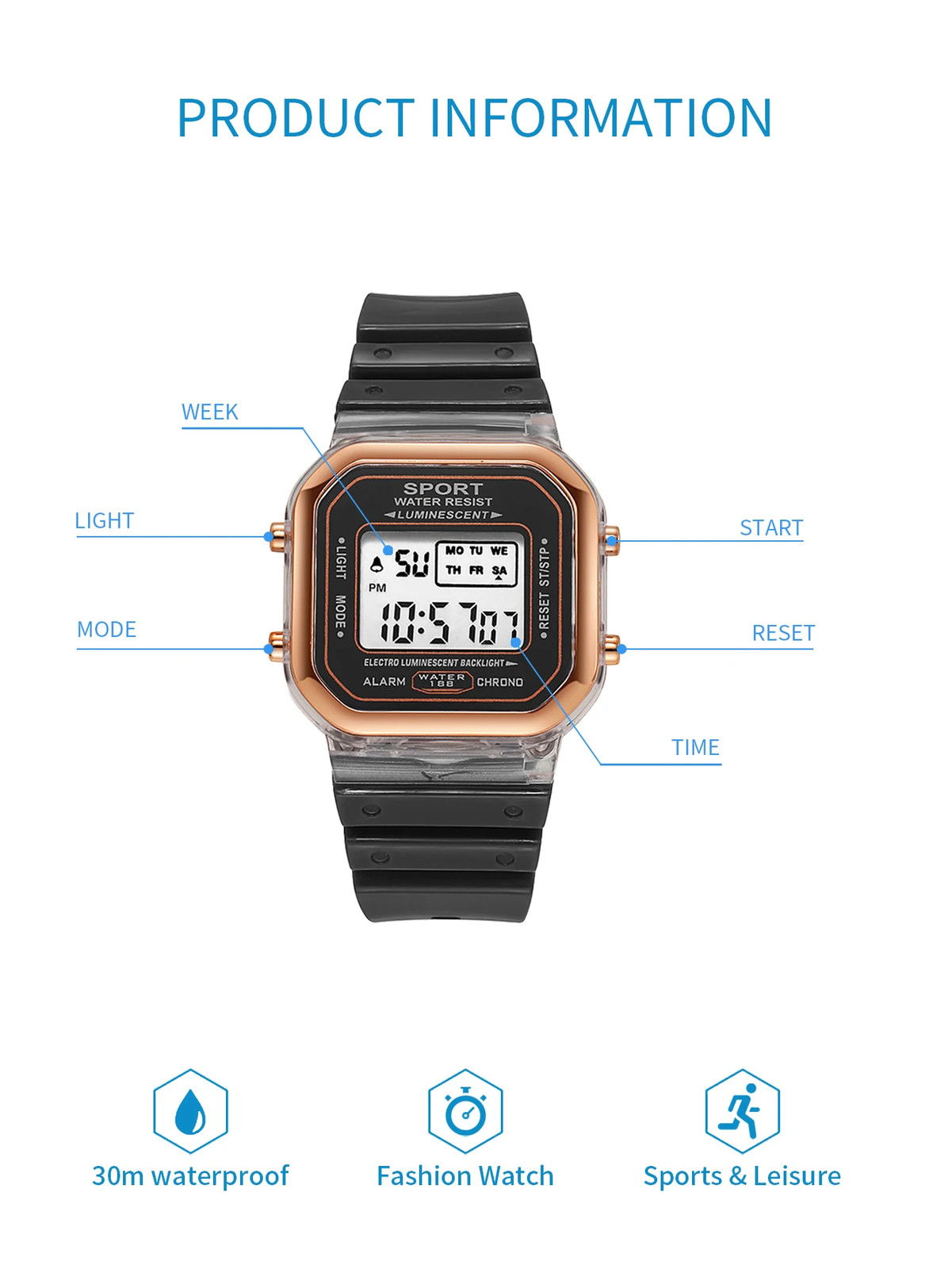 New Children’s LED Digital Watch Student Multi functional Outdoor Sports