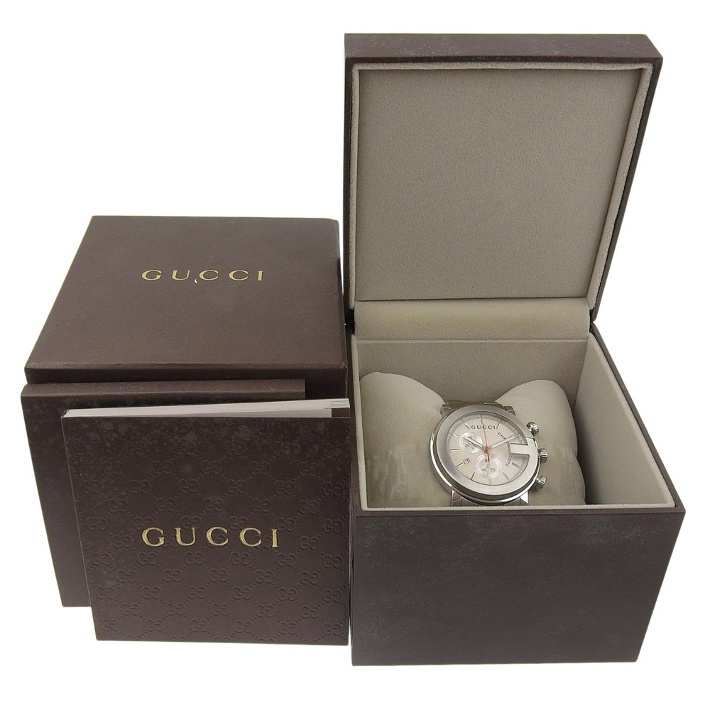 GUCCI G Chrono Watches 101M Silver WhiteDial Stainless Steel Quartz Chrono…