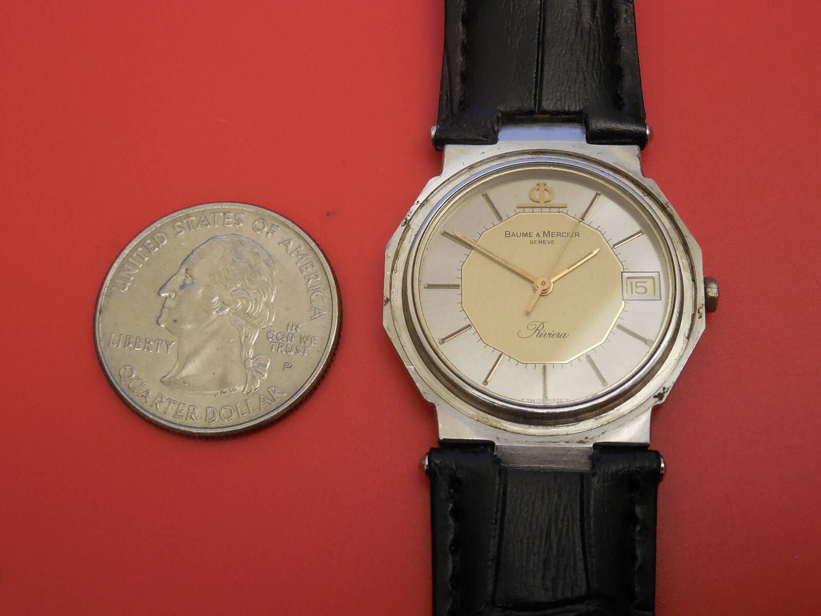 BAUME MERCIER SOLID STEEL RIVIERA 30MM COLLECTIBLE WATCH WITH DEPLOYMENT STRAP